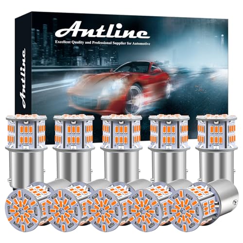 Antline 1157 BAY15D 7528 2057 2357 LED Bulbs Amber Yellow Super Bright 3014 54-SMD LED Replacement for 12V-24V RV Camper Car Vehicle Trunk Backup Reverse Tail Brake Turn signal Lights (Pack of 10)