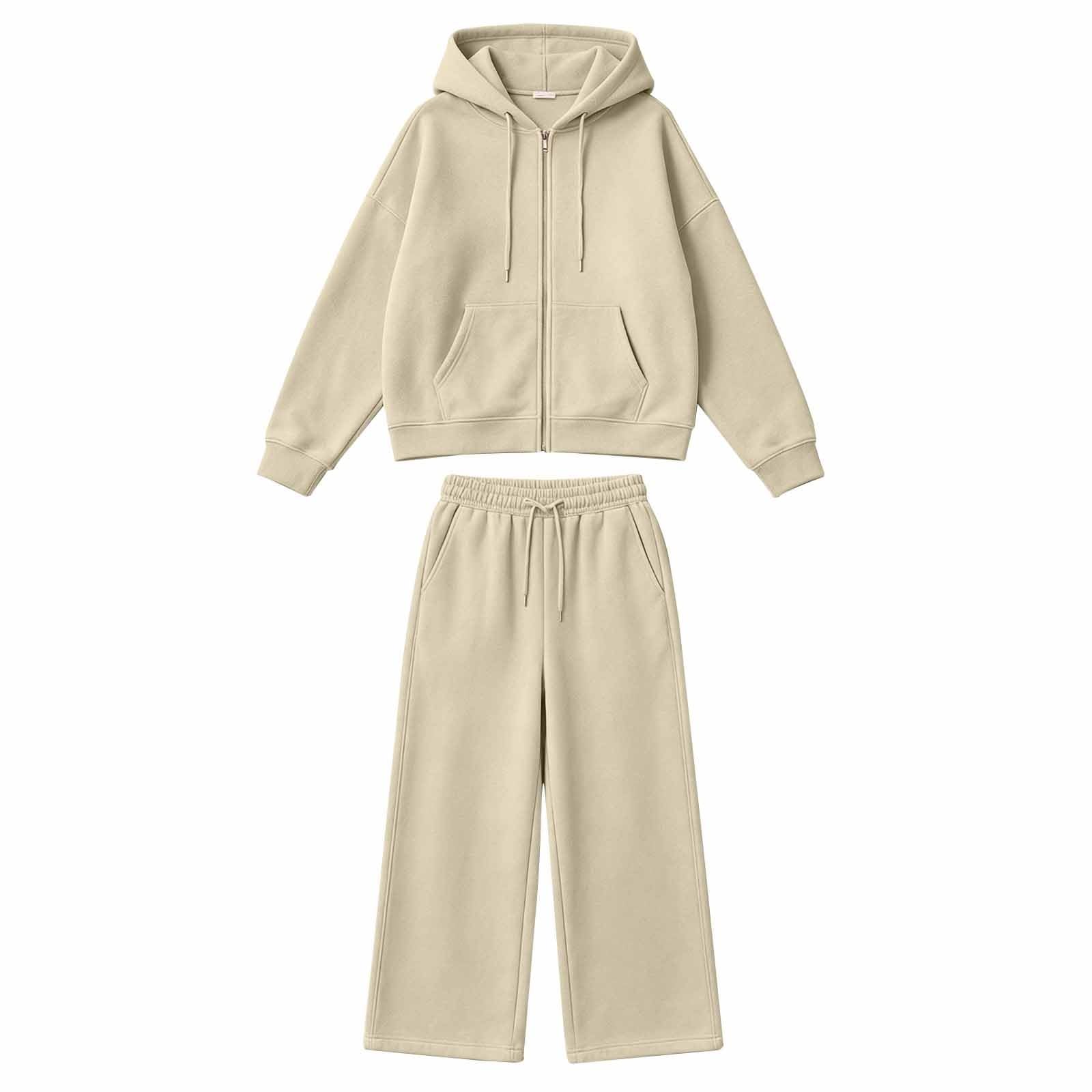 Set sportivo da donna con giacca, tuta da allenamento da donna in cotone a | Tuta da jogging classica con chiusura lampo, felpa con cappuccio, gamba larga, pantaloni da jogging, due pezzi, tinta unita