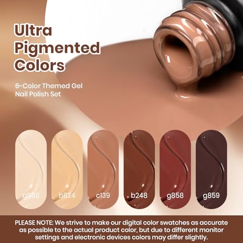 Image of Beetles Brown Gel Polish Set - Toasty Aroma Collection, 6 Colors Nude Brown Trendy Colors Uv LED Lamp Salon DIY at Home Nails Gifts for Women