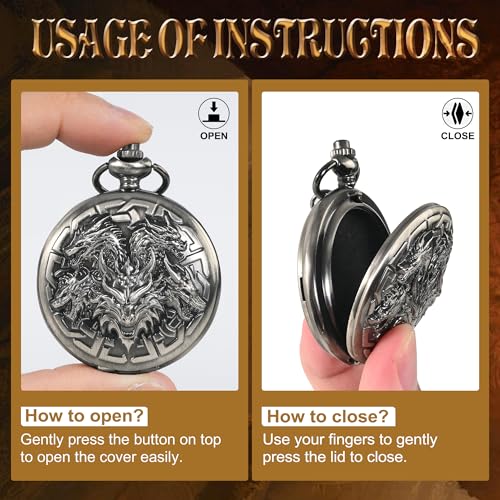 Image of Kabinka DND Dice Set, 7pcs Mini Metal Dice with Pocket Watch Shell, Portable D&D with Necklace, Dungeons and Dragons Dice for RPG(Five-Headed Dragon, Ancient Silver)