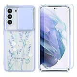 Samsung Galaxy S21 5G Case Clear Matte Floral for Woman Girls with Screen Protector Soft TPU Bumper Protective Camera Lens Protection Slide Cover Frosted Flower Lavender Case for Galaxy S21 5G-Purple