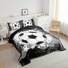 Feelyou Football Kids Comforter Set Twin Size Soccer Bedding Set Sports Games Duvet Quilt for Kids Boys Girls Bedroom Black White Decor Microfiber Ultra Soft Breathable #1