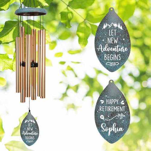 Image of ASTARIN Personalized Happy Retirement Gifts, Custom Name Retirement Wind Chimes for Women Men, 35 inch Large Deep Tone Wind Chime Retire Gifts for Husband Friends Parents