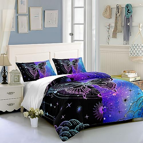 HOSIMA Butterfly Duvet Cover for Kids Boys Girls 3-Piece Luxurious Soft Microfiber Blue Black Butterfly Bedding Set including Zipper - Image 2