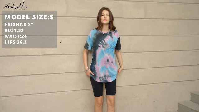 SOLY HUX Women's Tie Dye Shirt Short Sleeve Round Neck Tees Casual