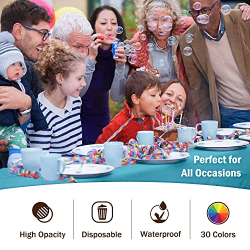 Image of Party Solids Turquoise Rectangular Plastic Tablecloth - 54x108 Inch, Pack of 24
