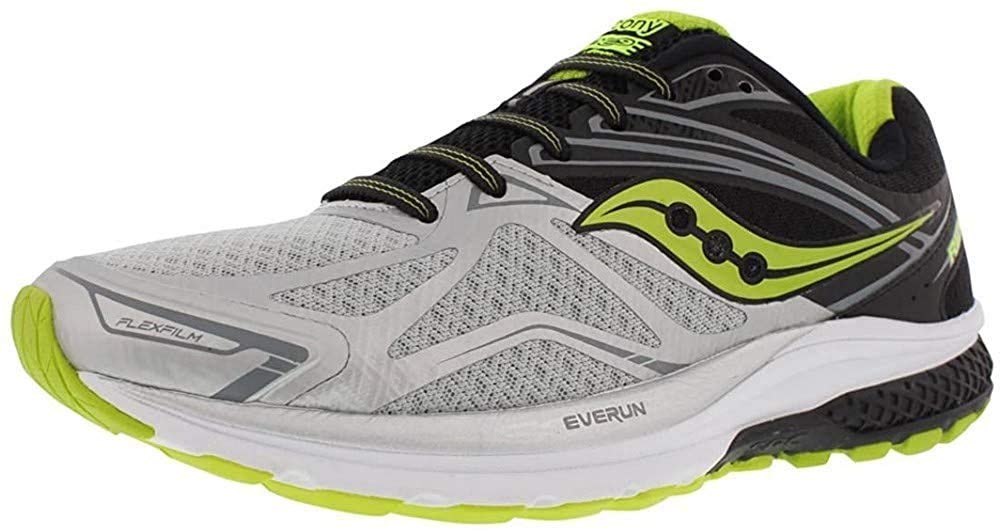 Saucony Men's Ride 9 Running Shoe, Silver/Black/Lime, 10 M US