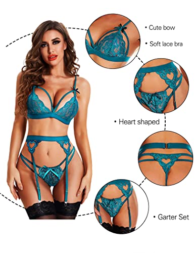 RSLOVE Women Lingerie Sets with Garter Belt 3 Piece Lace Teddy Babydoll Bodysuit4