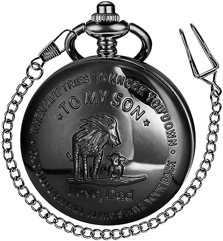 Tiong Engraved Pocket Watch to My Son/Grandson/Dad/Grandpa/Husband/Daughter I Love You Quartz Pocket Watches with Chain Best Gifts