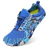 Scurtain Unisex Mens Womens Athletic Hiking Water Shoes for Men Women Quick Dry Barefoot Aqua Shoes Swim Shoes Water Shoes for Adults Women Men Aqua Socks for Women Men Blue 8.5 W/7 M