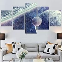 SIGNWIN 5 Panel Canvas Wall Art Modern Art Astronomy & Space Colorful Cosmic Decorative Elements Multicolor Photography for Home Decorations Ready to Hang - 60