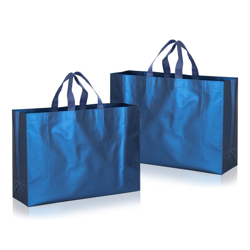 Lavya Large Size Pack of 20 Pcs Matt Metallic Laminated Non-Woven Reusable Eco-Friendly Party Return Gift Bags (Navy Blue) (Large 17x12x5 Inch)