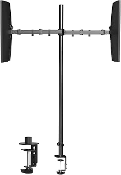 Pholiten Extra Tall Dual Monitor Stand, Dual Monitor Mount, Desk Mount up to 47 inch Pole, 2 Monitor Stand, Computer Monitor Arm, Fully Adjustable Stand for up to 27 inch Screens
