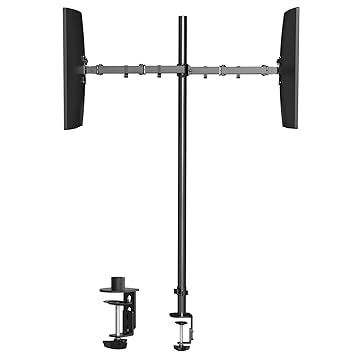 Pholiten Extra Tall Dual Monitor Stand, Dual Monitor Mount, Desk Mount up to 47 inch Pole, 2 Monitor Stand, Computer Monitor Arm, Fully Adjustable Stand for up to 27 inch Screens