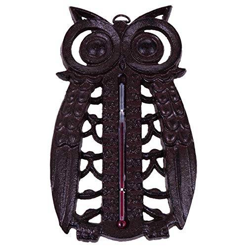Preisvergleich Produktbild SIDCO Thermometer Gusseisen Eule Gartenthermometer Uhu Außenthermometer Wetterstation