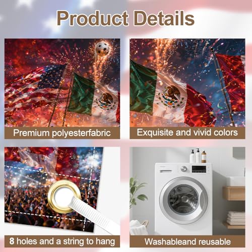 Image of Soccer Fans Garage Door Cover 157x70 Inch Large USA Mexico Canada Flag Fireworks Banner Backdrop for 2026 Sports Party Tailgate Game Day Outdoor Wall Hanging Tapestry Decor