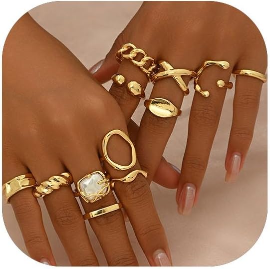 Airvess Gold Knuckle Rings for Women Trendy, Vintage Stackable Rings 14k Gold Plated Rings Sets Dainty Joint Finger Midi Ring Cute Rings Pack Festival Jewelry Gift