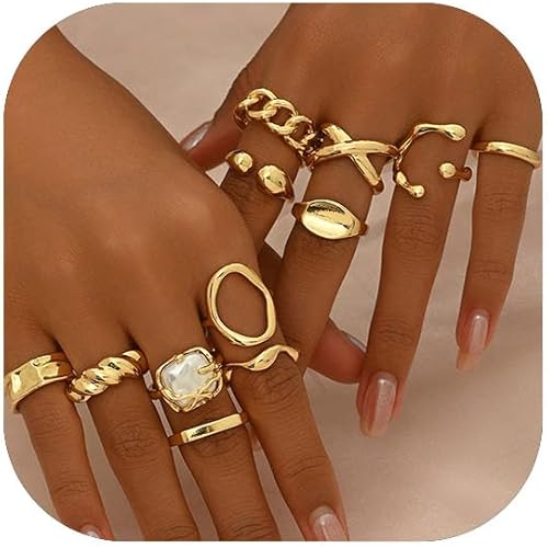 Airvess Gold Knuckle Rings for Women Trendy, Vintage Stackable Rings 14k Gold Plated Rings Sets Dainty Joint Finger Midi Ring Cute Rings Pack Festival Jewelry Gift