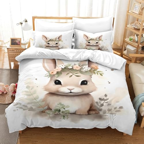 Parure de lit king lapin mignon 3 pièces en microfibre douce