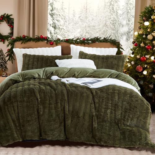 Lanqinglv Ropa de Cama de Felpa de 135 x 200 cm, Color Verde Oscuro, mullida, de Pelo Largo, de Invierno, cálida y acogedora, Franela Polar, Tacto de Cachemira, Funda nórdica con Cremallera y 1 Funda
