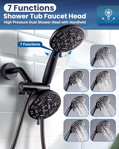 Cabezal de Ducha Doble WOWOW con Set de Maneral - Ducha de Acero Inoxidable con Combo de Rociador Manual, Grifería de Alta Presión 2 en 1, Acabado Bronce Aceitado (Incluye Válvula de Latón) miniatura 3