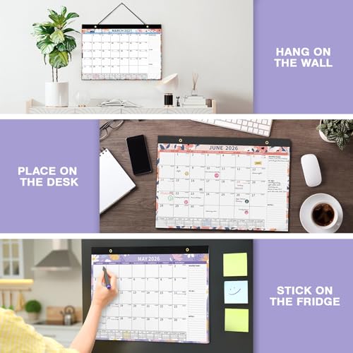 Image of Ospelelf 2026-2027 Calendar Magnetic Desk Wall Desktop Monthly Planner from January 2026 - June 2027 Large To Do Pad with Plastic Cover for Office 17 inch X 12 inch Ditsy Floral