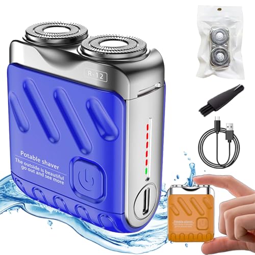 ひげシェーバー トラベラー ミニ ポータブル スーツケースデザイン ダブルリング 磁気カッター 電動シェーバー 髭トリマー 男性用 Ipx7 防水 ウェット&ドライ シェービング コードレス ロータリーシェーバー (ブルー)