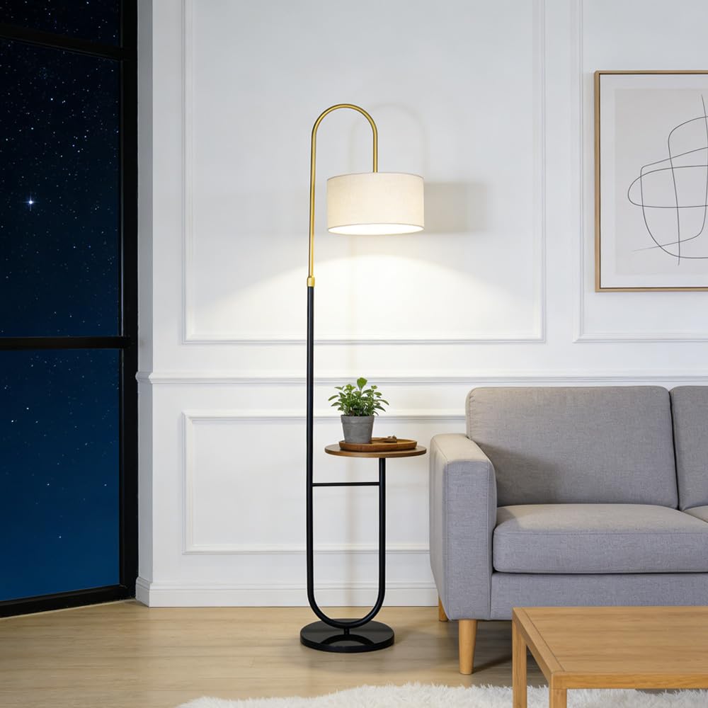 Moderne lampade da terra con tavolino con paralume in tessuto E27 con interruttore a pedale, dimmerabili, illuminazione per soggiorno, luci da lettura dorate, lampada da tavolo per studiare