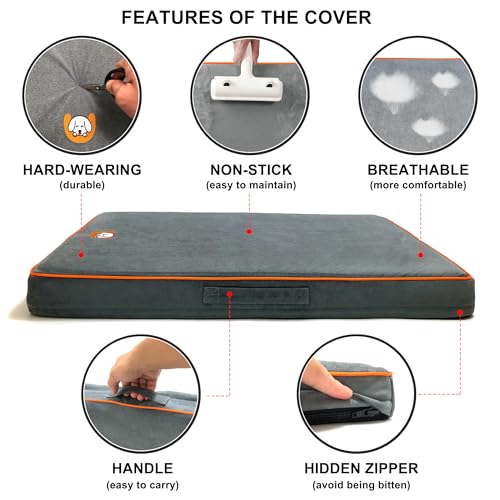 Whoopub Hard-Wearing Orthopedic Dog Bed for Crate, 53x36 Inch, Made of Memory and HR Foam, Two-Sided Use, Providing Soft and Relatively Hard Support, with an Extra Inner Waterproof Protector (Gray) by Whoopub - Image 4