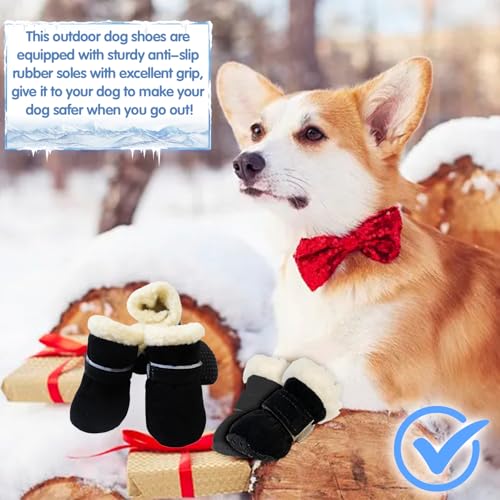 Hundeschuhe Pfotenschutz, 4 Stück Hundeschuhe Winter, Schneestiefel Hunde, Hunde Schuhe Anti Rutsch, Rutschfest und Warm, Geeignet für Kleine und Mittelgroße Hunde für Outdoor-Aktivitäten im Winter, L