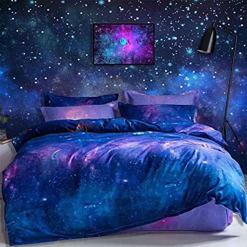 Etdiffe Comforter Full Size, 3Pc Purple And Navy Blue Reversible Galaxy Star Pattern Bedding Set - Soft And Lightweight All Season Microfiber Down Alternative Comforter For Girls Women (80X90) #TOP24