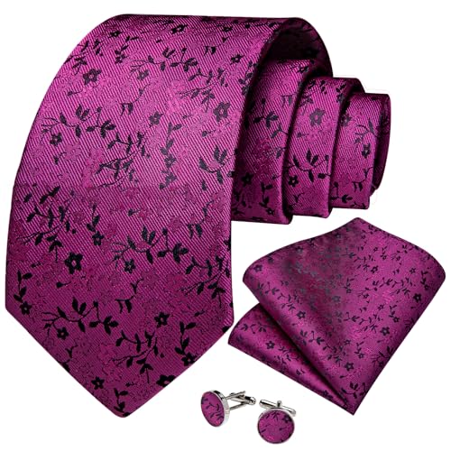 Image of DiBanGu Mens Paisley Tie Set Silk Woven Jacquard Necktie and Pocket Square Cufflinks Gift Set for Wedding Bussiness