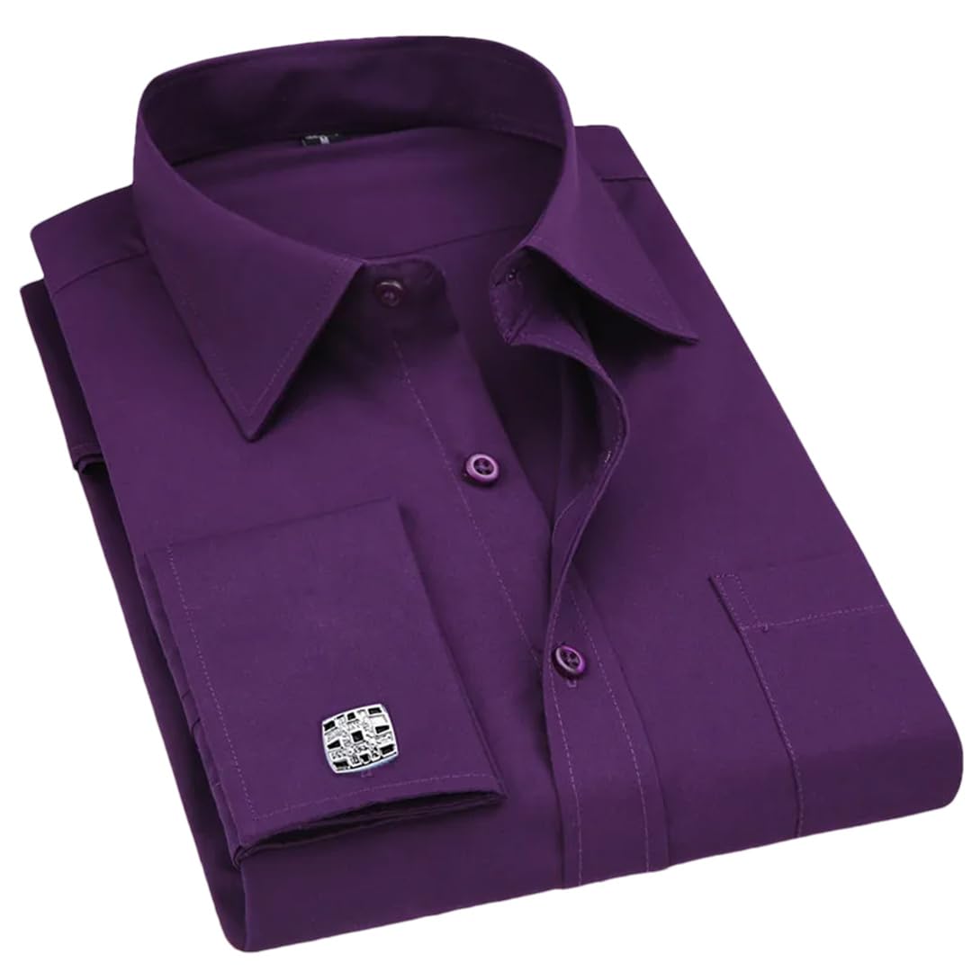 Yeuyyben Nero Francese Gemelli Uomo Business Dress Camicia Manica Lunga Risvolto Uomo Camicia Sociale