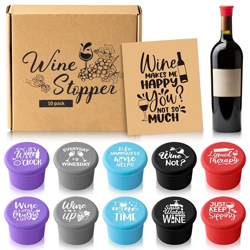 GROBRO7 10Pcs Wine Stoppers Gift Set Funny Silicone Bottle Covers Reusable Beverage Corks Strong Sealing Keep Wine Fresh Lady Man Liquor Accessories for Outdoor Picnics Weddings Barbecues Parties