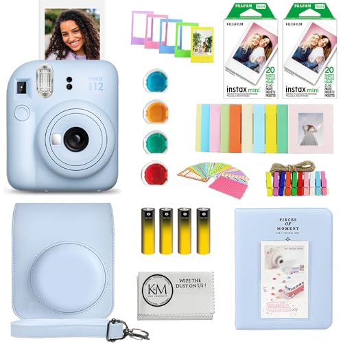 Image of FUJIFILM INSTAX Mini 12 Instant Film Camera | Pastel Blue Bundled with INSTAX Mini Instant Film |40 Exposures + Instax Accessory Bundle + AA Batteries + Cleaning Cloth (10 Items)