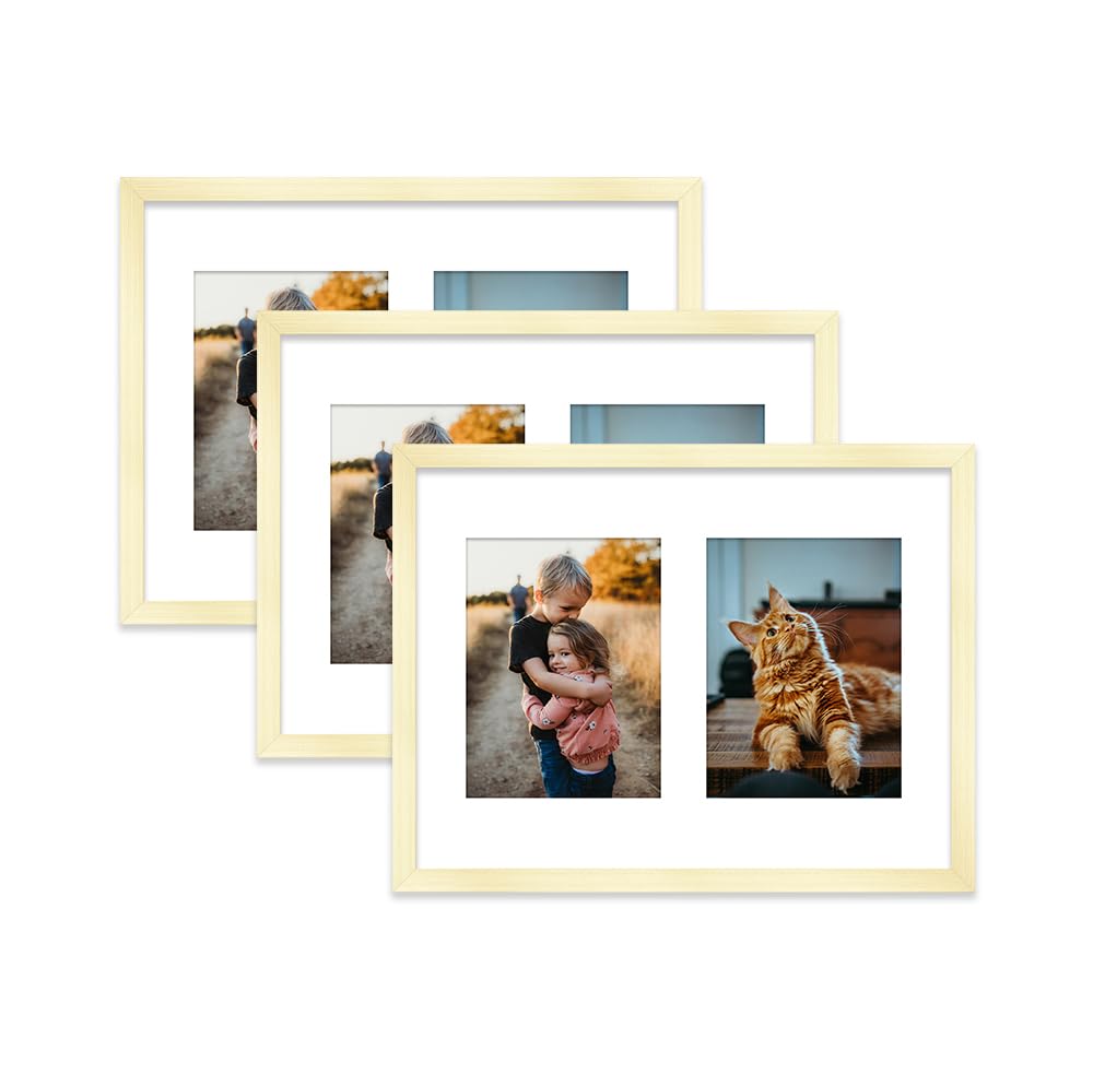 Gold Multi Photo Frame - Holds 2 x 8x6 Pictures, Family Collage Picture Frame for Wall Display, 16x12 Frame size, Set of 3