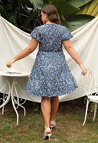 Image of Celkuser Womens Plus Size Summer Casual Midi Dress Short Ruffle Sleeve Tiered Empire Waist T-Shirt Dress with Pockets