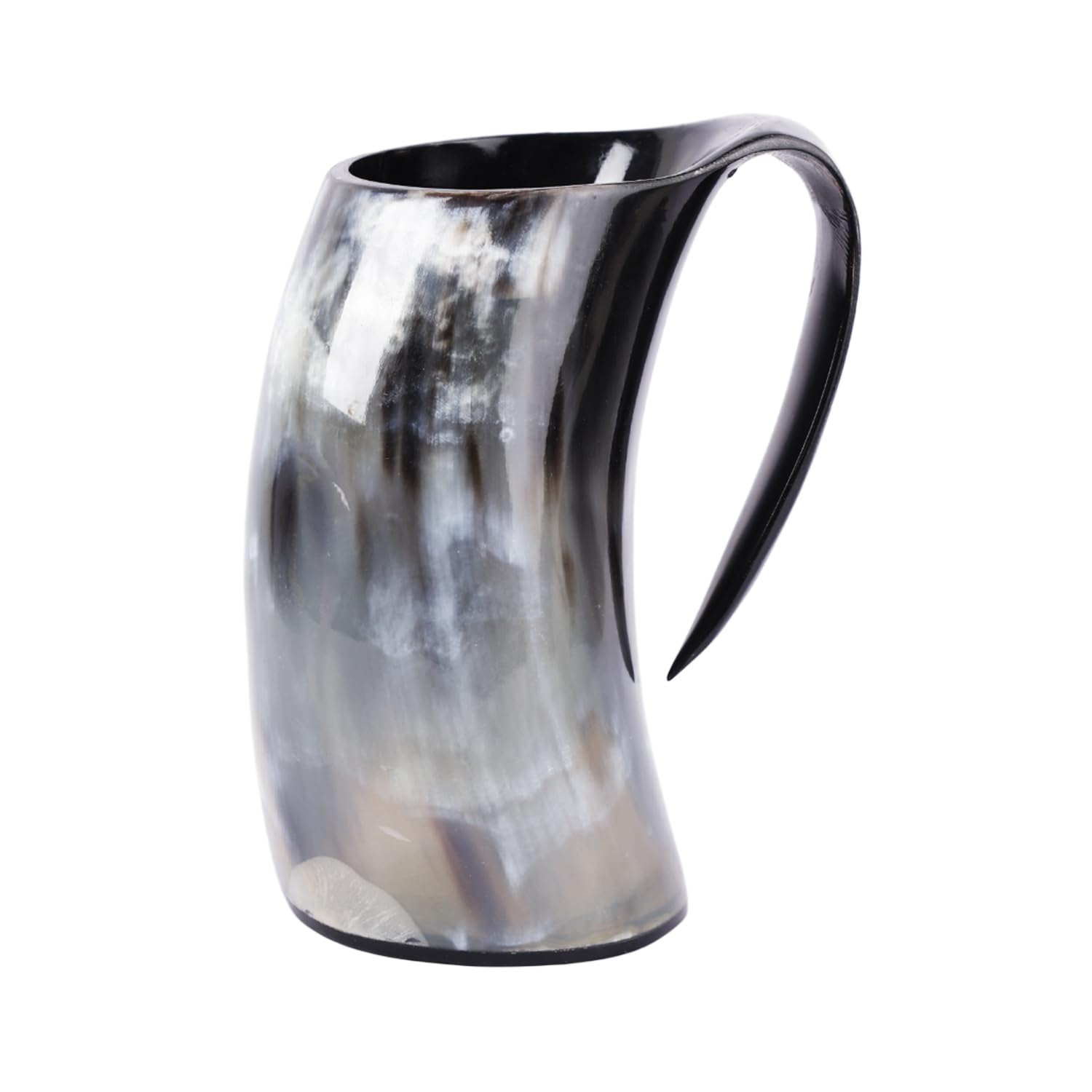 Handicrafts Home Viking Drinking Striped Horn Mug, Real Natural Ox Horn Beer Mug with Handle, Handmade Medieval Viking Horn Drinking Mug for Mead, Beer & Wine, Unique Viking Gifts for Men (24-27 oz)
