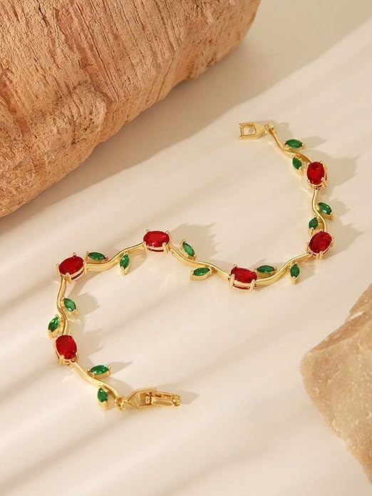 Image of MIRAYHA VIral Tulip Bracelet for Women | Bloom Floral Tulip With Crystal Stones For Women & Girls| Gift for Girlfriend & Wife|Romantic Floral Crystal | Cute Aesthetic Korean Jewellery