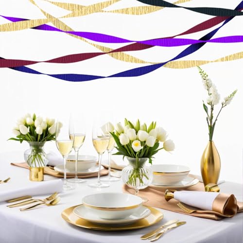 Image of 4 Crepe Paper Streamers Rolls, 328ft Gold Crepe Paper for Wedding Graduation Anniversary Baby Shower Birthday Party Decorations (1.8 inch x 82 ft /Roll)