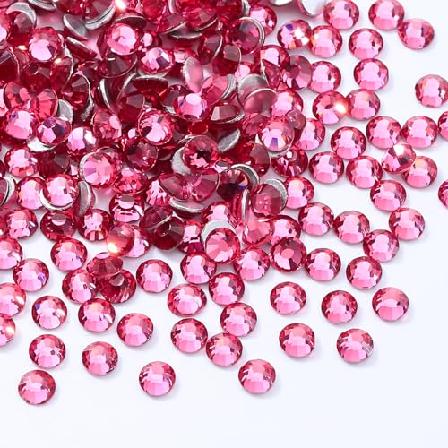 Image of Rose Flatback Rhinestones, Glass Rhinestones for Nail Art and Craft, Glue Fix, Loose Crystal Gemstones(Rose, SS4, 1440pcs, 1.5-1.7mm)