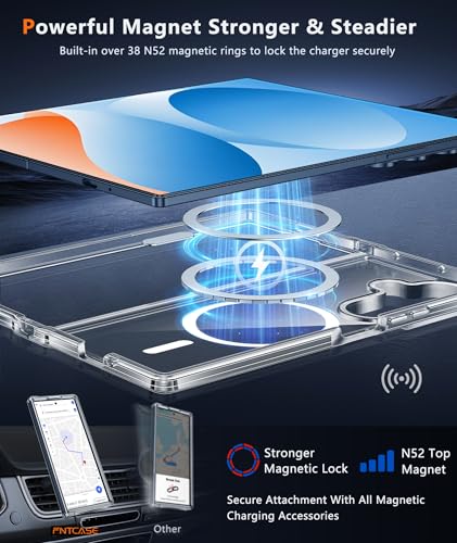 Image of FNTCASE for Samsung Galaxy Z-Fold-7 Case: Magnetic Clear Military Grade Drop Protection Anti Yellowing Cell Phone Cover - Rugged Shockproof Protective Bumper Transparent Phonecase