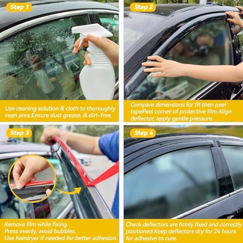 Image of in-Channel Rain Guards Window Visor for 2011-2023 Chrysler 300 | Shields Vent Deflector Shade Wind Dark Smoke 2013 2014 2015 2016 2017 2018 2019 2020 2021 2022, Tape-On Inside-Mount, 4PCS