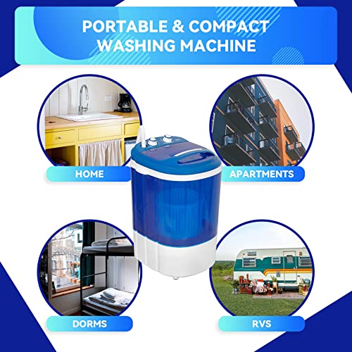 ZENY Portable Mini Washing Machine 5.7 lbs Washing Capacity Semi-Automatic Compact Washer Spinner Small Cloth Washer Laundry Appliances for Apartment, RV, Camping, Single Translucent Tub Blue