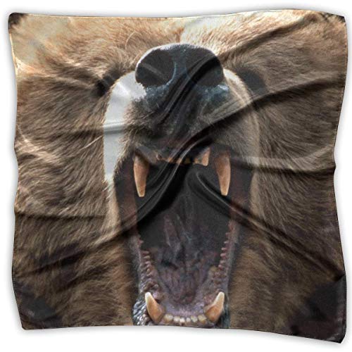 xiadayu Angry Bear Women's Large Square Satin Headscarves Silk Like Neckerchief