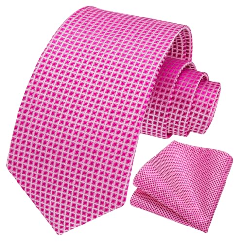 Image of HISDERN Ties for Men Formal Business Plaid Checked Mens Ties and Pocket Square Set Classic Wedding Necktie Handkerchief