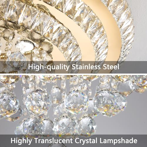 HAIXIANG Modern Chandelier Glam Ceiling Light with Bulbs Living Room LED Dimmable Chandelier for Dining Room Bedroom Ceiling Lighting Fixture 32 Inches Gold Light — view 4