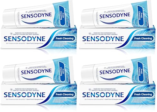 Sensodyne Fresh Cleaning, Dentifricio per denti sensibili, Offre Protezione Duratura, Denti Forti e Gengive Sane, 75ml (Confezione da 4)