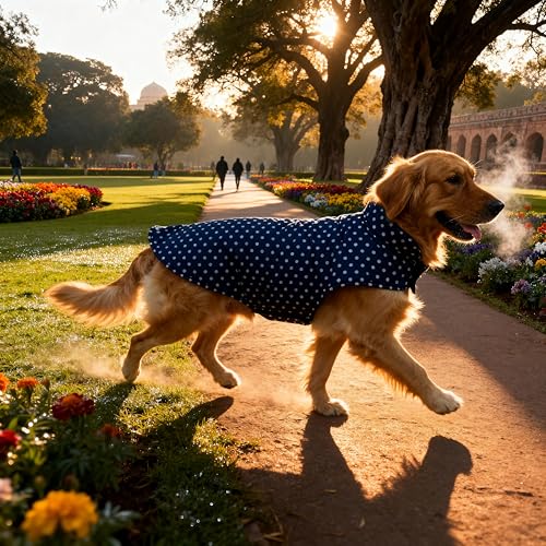 Image of JoyDaog Winter Dog Jacket Reversible Cloth 14 Inch - Blue Polka Dot Pattern, Ultra Soft Fleece Inside, Easy Velcro Fit for Small Breeds