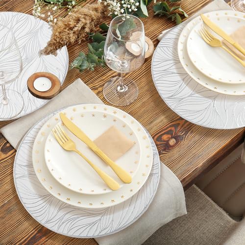 fanquare Silver Table Mats Set of 6 Round Placemats PVC Leaf Placemats Heat Resistant Washable Non-Slip Tablemats for Dining Kitchen Table Wedding Decoration 38cm - Image 4